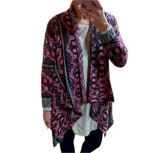 Pink Aztec Frayed Cardigan S : S